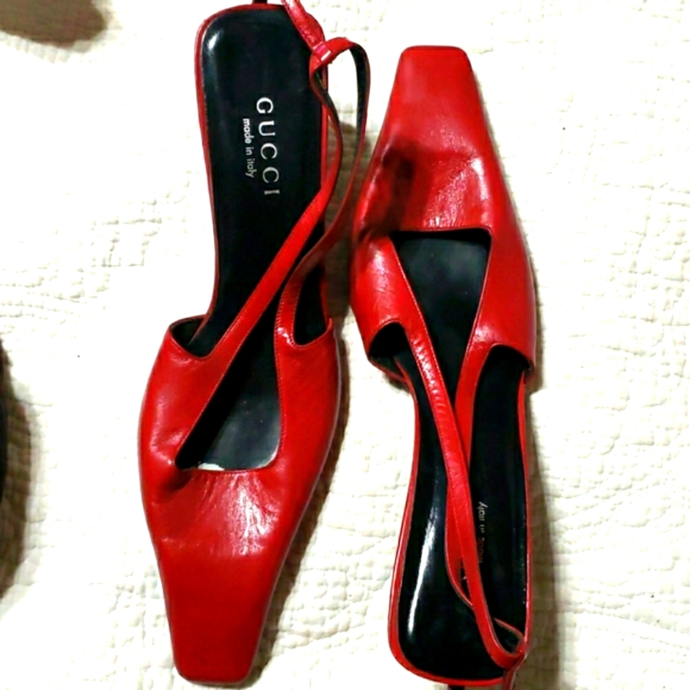 Red Gucci 9 1/2 Sling Backs Rhinestone  G